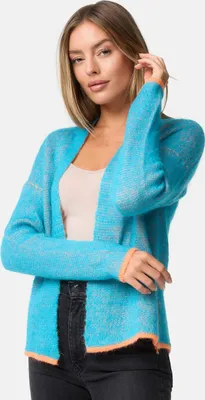 Produktbild von PM SELECTED Edle Damen Business Winter Strickjacke Cardigan mit Mohair Kontrastfarben Damenjacke Jacke Pullover Herbst PM75 Türkis Einheitsgröße Gr. 34 - 38