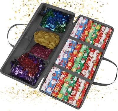 Produktbild von Relaxdays Geschenkpapier Aufbewahrung, Reißverschluss, Griffe, 3 Netzfächer für Zubehör, HxBxT: 34 x 82 x 13 cm, grau