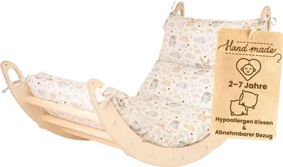 Produktbild von WoodsCraft - Kletterbogen mit Hypoallergen Kissen - Holz Klettergerüst Indoor - Holzwippe, Bogenwippe, Wippe - Montessori Kletterspielzeug