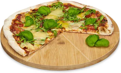 Immagine prodotto di Tagliere per pizza in bambù - diametro 33 cm - Resistente ai tagli - Diviso in 6 sezioni di dimensioni uguali - Tagliere per pizza in legno - Naturale