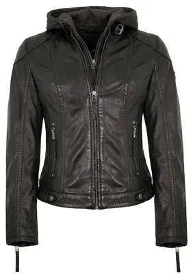 Produktbild von Gipsy - Damen Lederjacke Kapuze Lammnappa schwarz Natur gegerbt : L