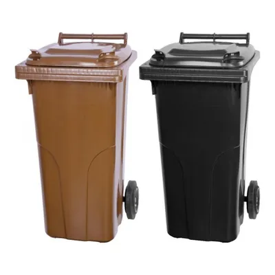 Produktbild von SuperSparSet 2x PROREGAL 2-Rad-Mülltonne MGB | HDPE-Kunststoff | 120 Liter | Braun & Grau/Schwarz
