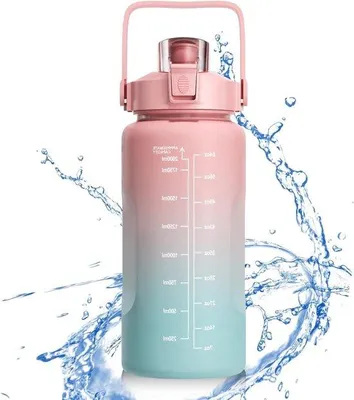 Immagine prodotto di Bottiglia sportiva da 2 litri con cannuccia - senza BPA - leggera e riutilizzabile - rosa