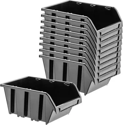 Image de Boîtes empilables en plastique PP de différentes tailles - noir, lot de 10, 155 x 100 mm