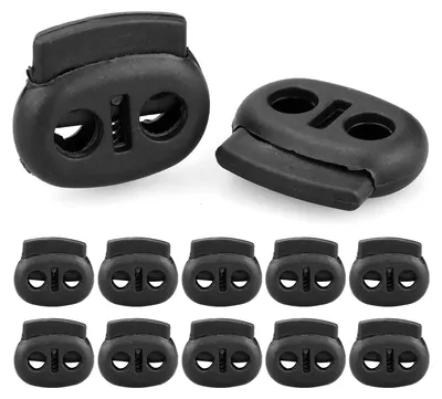30 Stück Federverschlüsse für Kordeln, schwarz, Kunststoff, oval, 24x20 mm