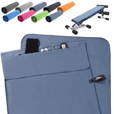 Produktbild von Fitness Handtuch 120x50cm Mikrofaser Schnelltrocknend mit Tasche Dunkelblau