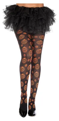 Produktbild von Halloween Strumpfhose Damen – Schwarze Kürbis Strumpfhose mit Jack O Lantern Print – One Size – Für Kostüm Fans – Halloween Fasching Karneval