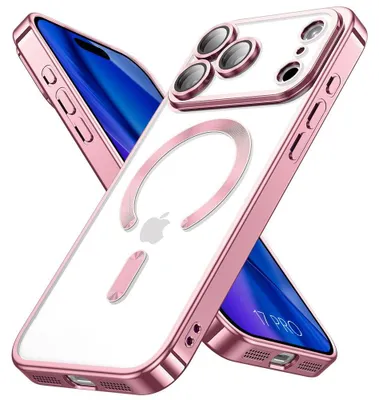 Image de Coque pour iPhone 17 Pro, Protection TPU Transparent Antichoc avec Cercle Magnétique Contour Rose
