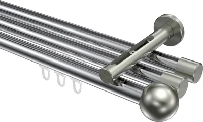 Produktbild von Interdeco Innenlaufstange / Gardinenstange mit Innenlauf Chrom / Edelstahl-Optik, Typ Siteno Luino (Kugel), 20 mm Ø 3-läufig, 120 cm