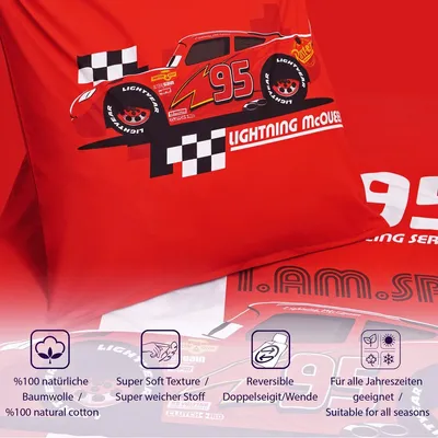 Produktbild von JACK Renforcé Wende Bettwäsche 2 tlg. 135x200cm Cars Disney Rot Auto Reißverschluss