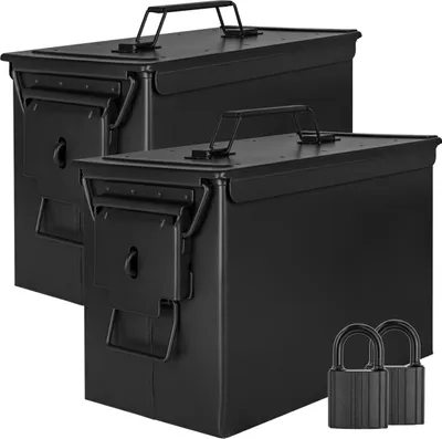 Immagine prodotto di Trucky 2x Scatola portamunizioni in metallo, Con serratura scatola portamunizioni con coperchio, 33 x 19 x 23 cm, colore nero militare