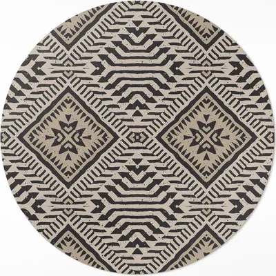 Produktbild von Boho-Ornamente im indischen Design – Vinyl Fußmatte – Ø 100cm – Rutschfest – Pflegeleicht & Langlebig