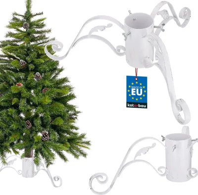 Immagine prodotto di KOTARBAU® Supporto per albero di Natale con serbatoio d'acqua in acciaio Supporto per albero di Natale bianco Supporto per albero di Natale decorativo con foglie Supporto per albero di Natale Supporto per albero di Natale