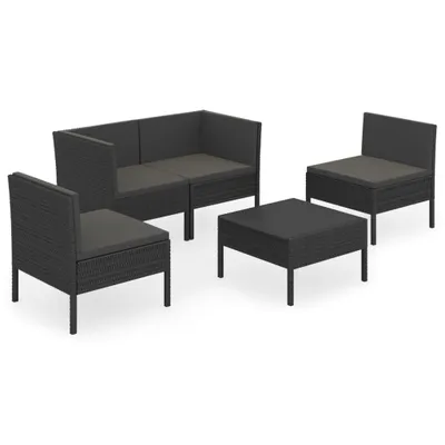 Produktbild von 5-tlg. Garten-Lounge-Set mit Auflagen Poly Rattan Schwarz