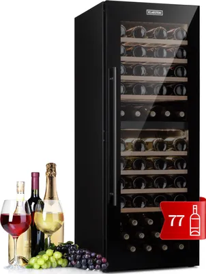 Produktbild von Klarstein Weinkühlschrank, Getränkekühlschrank Schmal, 2 Zonen Kühlschrank mit Glastür, Getränkekühlschränke Freistehend, Weinkühlschrank Klein, Weinkühlschränke mit UV-Schutz, 5-20°C, 77 Flaschen