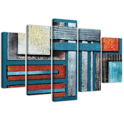 Produktbild von 5-teiliges leinwandbild komposition mit blau 200x100 cm Feeby blau wandbild bereit zum aufhängen