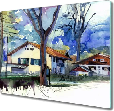 Produktbild von Coloray Hackbrett Küchenbrett Kochplattenabdeckung Schneidebrett Herdabdeckplatte 60x52 cm - Aquarell Baum