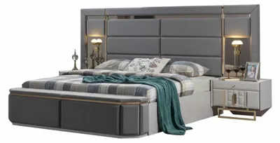 Productafbeelding van Slaapkamer set, modern, grijs, met gouden accenten, design slaapkamer, hout