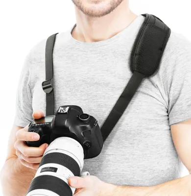 Produktbild von Universal Kameragurt verstellbar kompatibel mit Canon EOS, für Panasonic Lumix, für Nikon Coolpix, für Sony Alpha mit Schnellverschluss Schraube für Stativgewinde, Tragegurt Schultergurt, schwarz