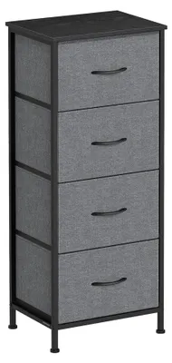 Immagine prodotto di Comodino con 4 cassetti rivestiti in tessuto | Grigio | 39,6 x 30 x 95,2 cm