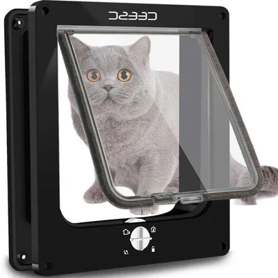 Produktbild von Wasserdichter Katzenklappen 4-Wege Schloss für kleine Hunde Schwarz XL