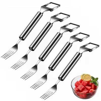 Produktbild von 2-in-1 Edelstahl Wassermelonenschneider mit Gabel, Obstschneider für Obstsalat, BBQ, Küche & Camping, rostfrei & spülmaschinenfest