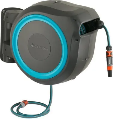 Produktbild von GARDENA An der Wand montierte automatische Schlauchtrommel RollUp XL 35 m mit weißem Rand