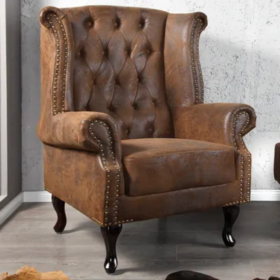 Produktbild von riess-ambiente Chesterfield Sessel 85cm antik braun Microfaser mit Knopfheftung Lesesessel Relaxsessel