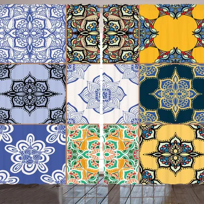 Produktbild von ARANDE marokkanisch Gardine, Afrikanischen Portugiesischen Fliesenmuster Verschiedene Töne Texturen Boho Druck, 280 x 245 cm, Mehrfarbig
