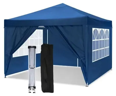 Immagine prodotto di Tenda da festa 3x3 metri - Gazebo pieghevole per giardino - Tessuto Oxford impermeabile - Ideale per matrimoni, mercati e giardini - Colore blu