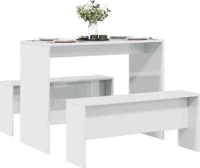 Produktbild von Möbel 3-tlg. Esstisch und Bank Set Hochglanz-Weiß Holzwerkstoff - Esszimmer 855534