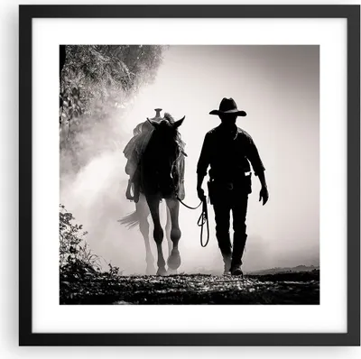 Produktbild von Gerahmtes Poster - Schwarzer Rahmen - Cowboy Pferd Shady - 40x40 cm - Wand Bild - Wanddeko - Wandbilder - Kunstposter - Wandposter - Bilderrahmen - Bilder - Kunstdruck - P2BAC40x40-4620
