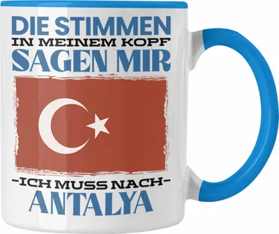 Produktbild von Trendation - Antalya Tasse Urlaub Heimat Geschenk Spruch Türkei Geschenkidee (Blau)