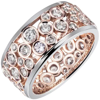 Produktbild von Breiter Ring aus 925 Silber bicolor vergoldet mit 55 weißen Zirkonia Fingerring Innenumfang 52mm Ø16.6mm