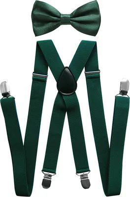 Immagine prodotto di axy set di bretelle e papillon da uomo largo 2,5 cm con 4 robusti fermagli a forma di X lunghezza regolabile- abbigliamento da matrimonio-business verde