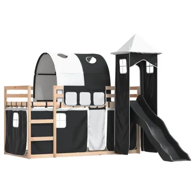Immagine prodotto di Letto a Castello con Scivolo e Tende Bianco e Nero 80x200 cm