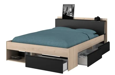 Produktbild von Parisot Stauraumbett Most Eiche und schwarz Bett mit 3 x Schubkasten, 140 x 200 cm