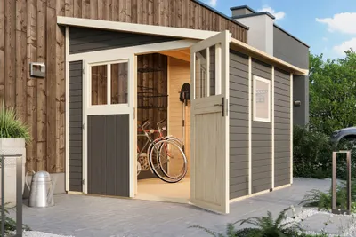 Produktbild von Karibu Gartenhaus Gerätehaus Bomlitz 3 terragrau 238x268x243 cm