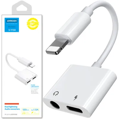 Zdjęcie produktu dla Joyroom Adapter Przejściówka Rozdzielacz Słuchawkowy Lightning - Lightning / 3,5 Mm Mini Jack Biały (S-Y104)