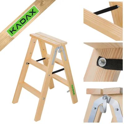 Obrázok produktu pre Drevený skladací rebrík KADAX, výsuvný, 2x3 stupne, skladací, obojstranný