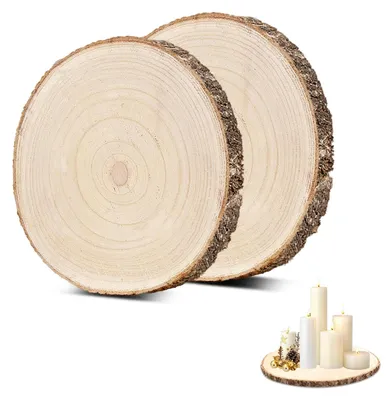 Produktbild von 2 Holzscheiben, 23-26 cm Durchmesser, Holzscheiben zum Basteln, runde Holzplatte, Dekoration aus Baumscheiben, Baumscheibe für Tischdekorationen, DIY-Hochzeitsdekoration, aus Holz