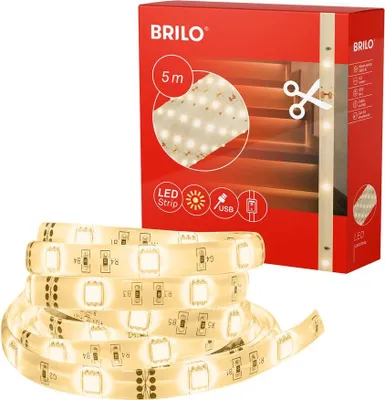 Immagine prodotto di BRILONER VARMA Striscia LED, 5 m, interruttore a cavo, accorciabile, autoadesiva, bianca, 500 x 0,8 cm