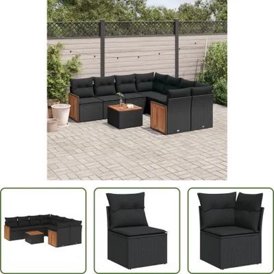 Produktbild von The Living Store 9-tlg. Garten-Sofagarnitur mit Kissen Schwarz Poly Rattan