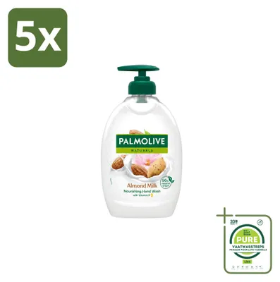 Image de 5 flacons de liquide lavant pour les mains Palmolive, parfum lait d'amande, avec distributeur pompe, 500 ml, lot de 5