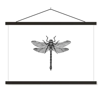 Produktbild von MuchoWow® Textilposter Libelle - Insekten - Retro - Schwarz und weiß 120x80 cm mit schwarzem Rahmen - Wanddeko