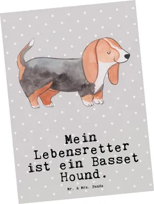 Produktbild von Mr. & Mrs. Panda Postkarte Basset Hound Lebensretter - Grau Pastell - Geschenk, bildkarte, Ansichtskarte, Ansichtskarten, Postkarten, Grußkarte
