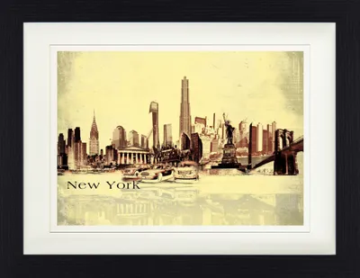 Obrázek produktu pro New York Zarámovaný obraz s elegantním paspartou | Obrazy na zeď | V rámu - koláž z města, vintage styl (30 x 40 cm)
