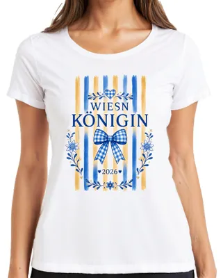Productafbeelding van Wiesn Königin 2026, sjaal met bloemenprint, traditionele kleding, volksfeest, lederen broek, dames T-shirt, wit, maat M