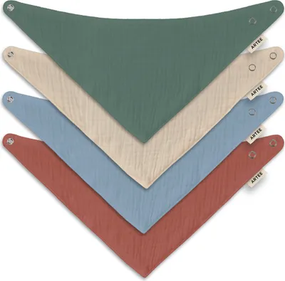 Produktbild von Musselin Halstücher Set 4 Stück Größe M Dreieckstücher Spucktücher Baumwolle Lätzchen Baby und Kleinkind
