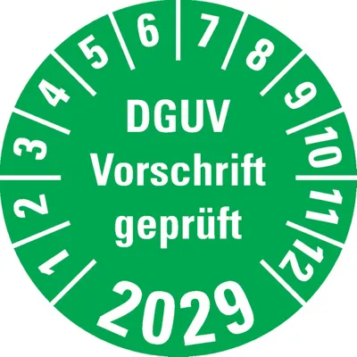 Produktbild von Dreifke® Prüfplakette DGUV Vorschrift 2029, grün, Dokumentenfolie, Ø ...